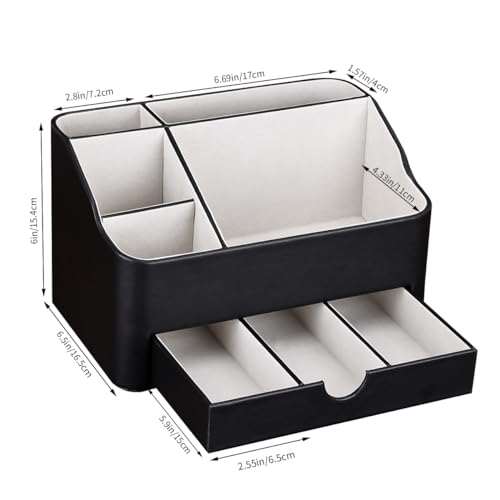 KINGFOM Büro Schreibtisch Organizer Mit 5 Fächern & Schubladen, Multifunktionales Ordnungssystem - Stiftehalter für Schreibtisch Organisation in Büro, Zuhause, Schule (Schwarz)