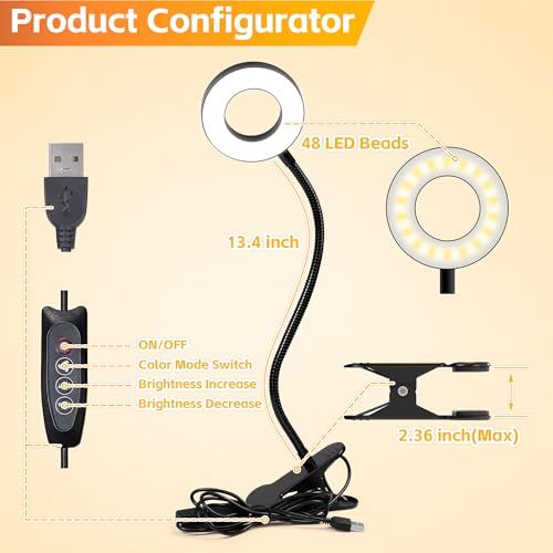 Foneso Klemme Lampe,48 LEDs Dimmbare Leselampe Bett(Schwarz)
