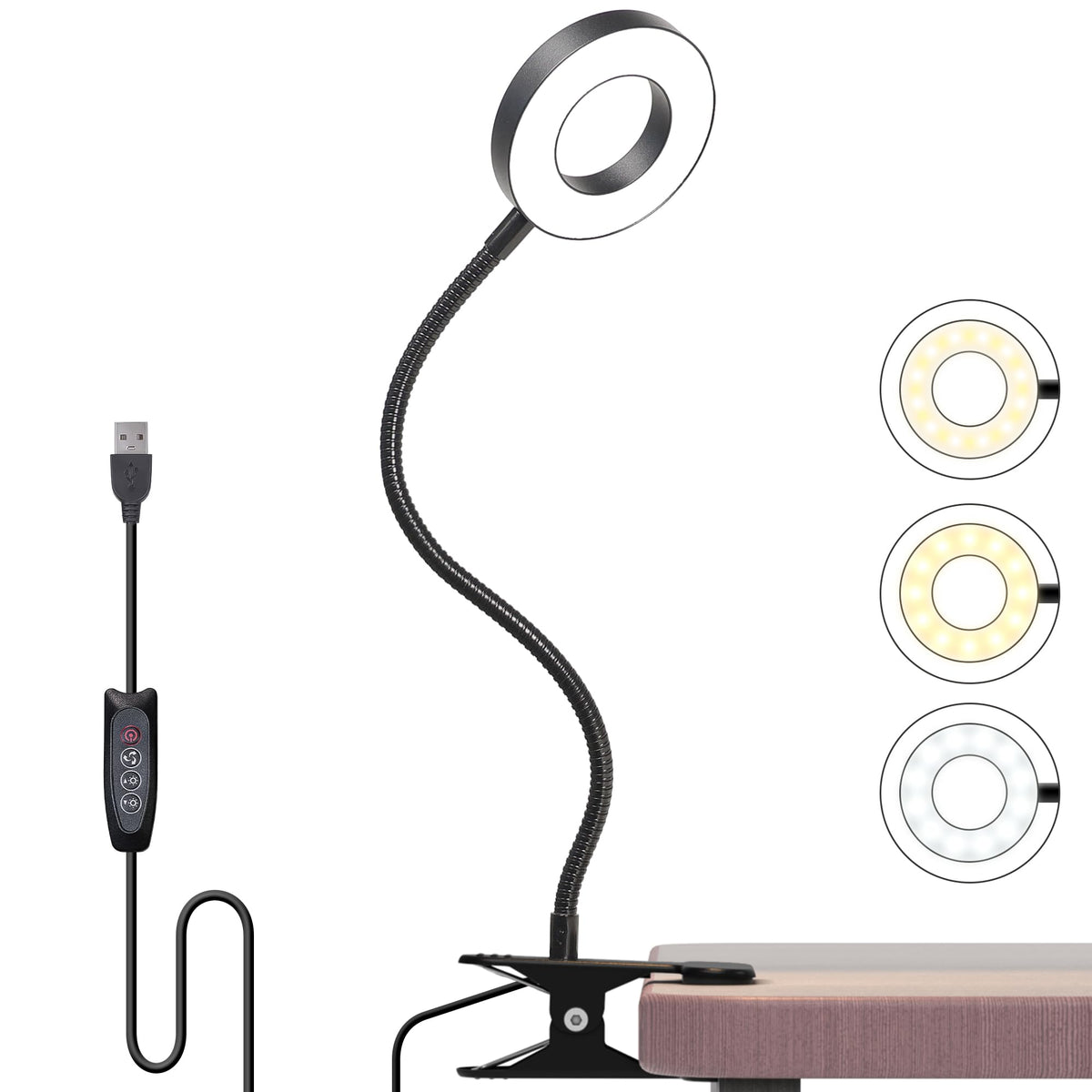Foneso Klemme Lampe,48 LEDs Dimmbare Leselampe Bett(Schwarz)