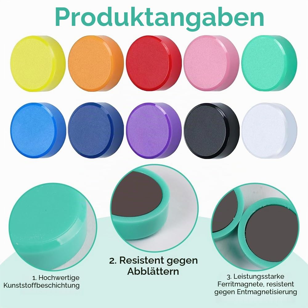 100 Pcs Starke Magnete für Magnettafel,Bunt Tafelmagnete 10 Farben 2X0.7cm