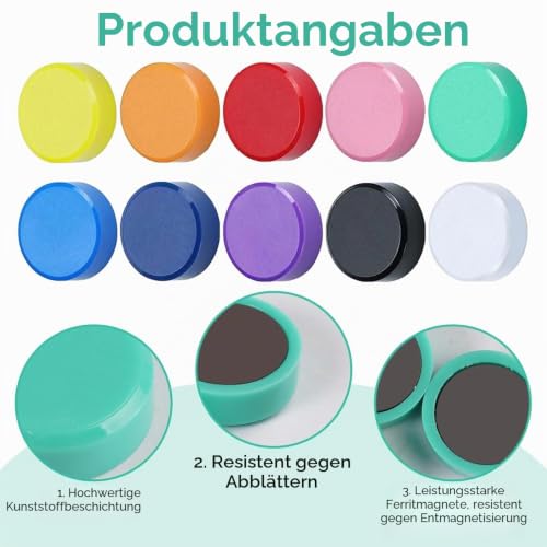 100 Pcs Starke Magnete für Magnettafel,Bunt Tafelmagnete 10 Farben 2X0.7cm