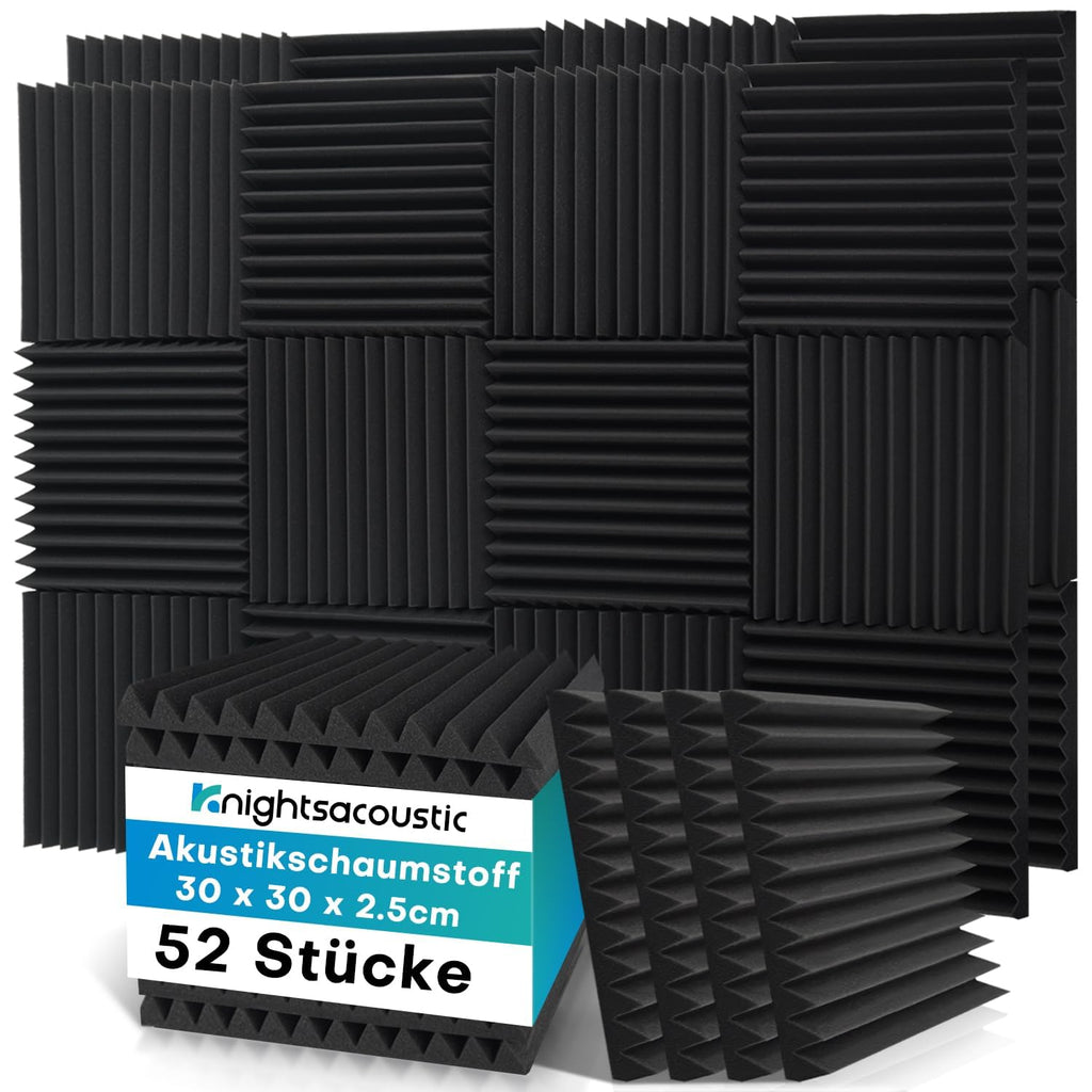 52 Stück Akustikschaumstoff Schallschutzplatten, 2.5 x 30 x 30CM Schallschutz Schalldämmung Akustik Schaumstoffplatten, Schalldämmung Akustikplatten für Tonstudio, Podcasts