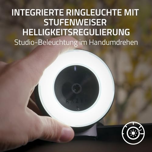 Razer Kiyo - Streaming-Kamera mit Ring-Beleuchtung (USB Webcam, HD-Video 720p, 60 FPS, kompatibel mit Open Broadcaster Sofware, Xsplit, Autofokus, Kamera-Clip, Stativ-Anschluss)