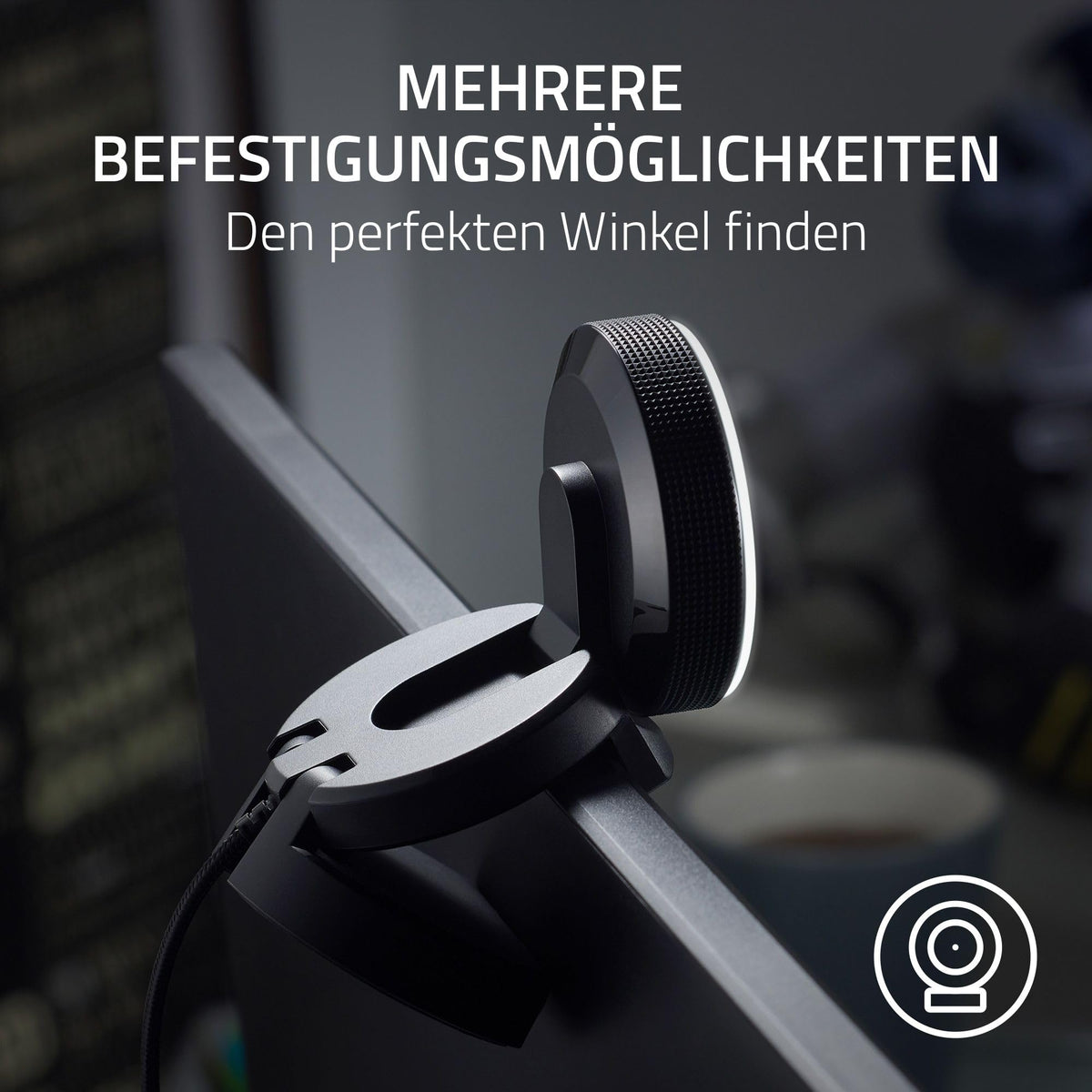 Razer Kiyo - Streaming-Kamera mit Ring-Beleuchtung (USB Webcam, HD-Video 720p, 60 FPS, kompatibel mit Open Broadcaster Sofware, Xsplit, Autofokus, Kamera-Clip, Stativ-Anschluss)