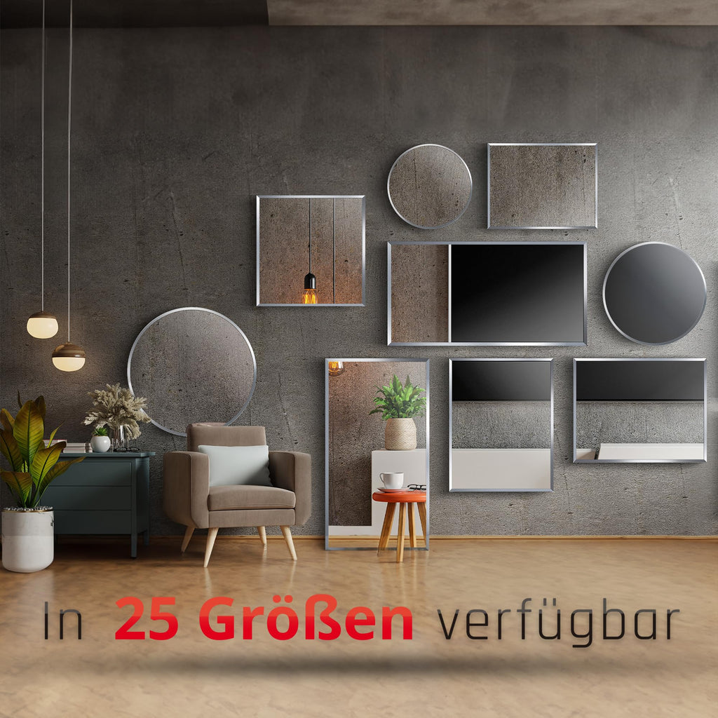 BIJON Badezimmer-Spiegel ohne Rahmen, Hochglanzpolierte Kanten, Bad-Spiegel mit Befestigungsset, 90° drehbar, 60x80 cm oder 80x60 cm