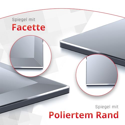 BIJON Badezimmer-Spiegel ohne Rahmen, Hochglanzpolierte Kanten, Bad-Spiegel mit Befestigungsset, 90° drehbar, 60x80 cm oder 80x60 cm