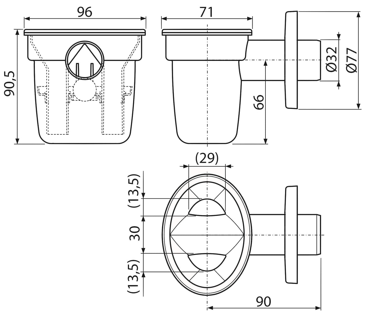 AlcaPlast AKS1Z Trichter Tropfwasser Kondensat Siphon mit Kugel | Ablauf DN32 | Klimageräte Luftentfeuchter