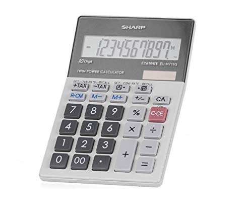 SHARP EL-M711 G Tischrechner (10 Stellen, Währungsumrechnung, Solar- und Batteriebetrieb) hellgrau
