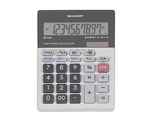 SHARP EL-M711 G Tischrechner (10 Stellen, Währungsumrechnung, Solar- und Batteriebetrieb) hellgrau