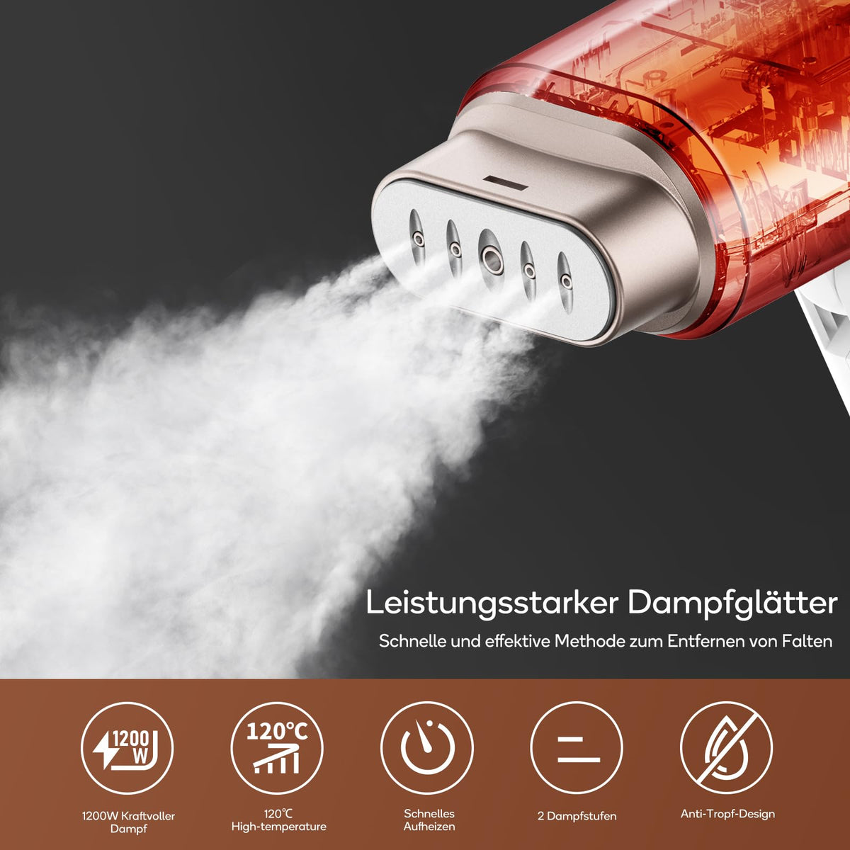 Newbealer Steamer Dampfglätter, 1200W Dampfbügeleisen Reise für Kleidung, 2 Dampfstufen Reisebügeleisen, 20s Schnelles Aufheizen Steam Iron, Klein und Leicht Bügeleisen für Reise und Urlaub, Weiß