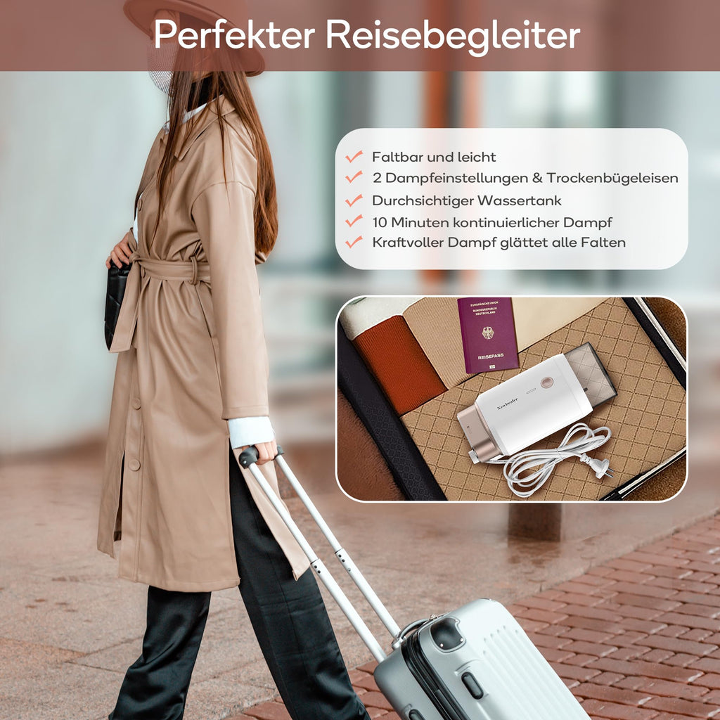 Newbealer Steamer Dampfglätter, 1200W Dampfbügeleisen Reise für Kleidung, 2 Dampfstufen Reisebügeleisen, 20s Schnelles Aufheizen Steam Iron, Klein und Leicht Bügeleisen für Reise und Urlaub, Weiß