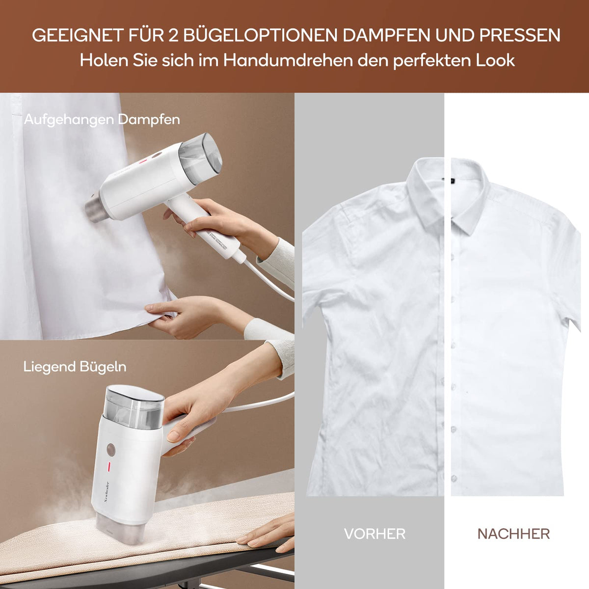 Newbealer Steamer Dampfglätter, 1200W Dampfbügeleisen Reise für Kleidung, 2 Dampfstufen Reisebügeleisen, 20s Schnelles Aufheizen Steam Iron, Klein und Leicht Bügeleisen für Reise und Urlaub, Weiß