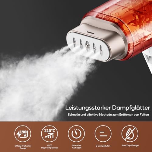 Newbealer Steamer Dampfglätter, 1200W Dampfbügeleisen Reise für Kleidung, 2 Dampfstufen Reisebügeleisen, 20s Schnelles Aufheizen Steam Iron, Klein und Leicht Bügeleisen für Reise und Urlaub, Weiß