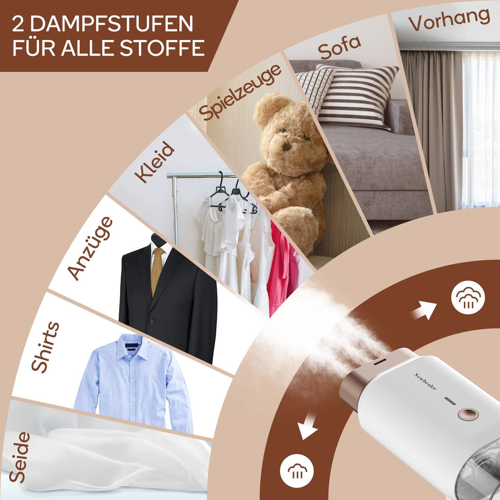 Newbealer Steamer Dampfglätter, 1200W Dampfbügeleisen Reise für Kleidung, 2 Dampfstufen Reisebügeleisen, 20s Schnelles Aufheizen Steam Iron, Klein und Leicht Bügeleisen für Reise und Urlaub, Weiß