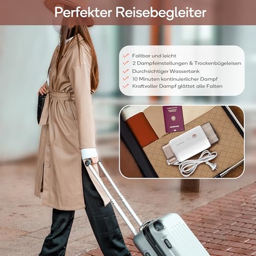 Newbealer Steamer Dampfglätter, 1200W Dampfbügeleisen Reise für Kleidung, 2 Dampfstufen Reisebügeleisen, 20s Schnelles Aufheizen Steam Iron, Klein und Leicht Bügeleisen für Reise und Urlaub, Weiß