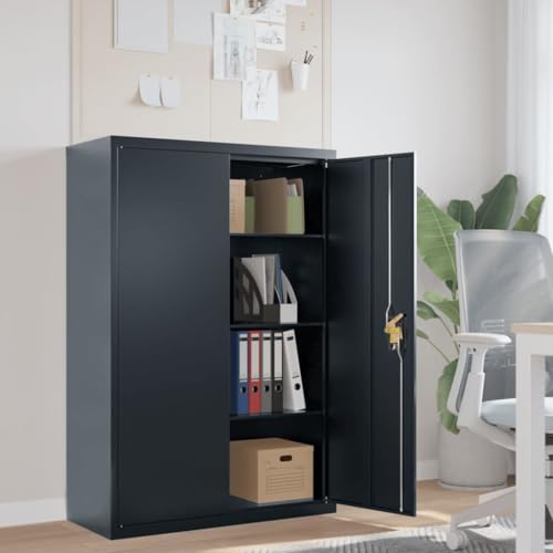 Aktenschrank Anthrazit aus pulverbeschichtetem Stahl 90x40x140 cm mit 3 Einlegeböden abschließbar für Büro, Arbeitszimmer, Homeoffice, Büromöbel zur sicheren Aktenablage und