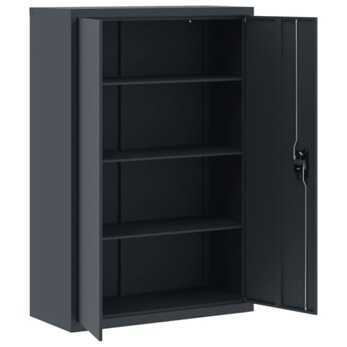 Aktenschrank Anthrazit aus pulverbeschichtetem Stahl 90x40x140 cm mit 3 Einlegeböden abschließbar für Büro, Arbeitszimmer, Homeoffice, Büromöbel zur sicheren Aktenablage und