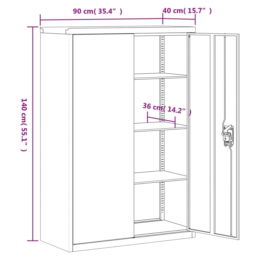 Aktenschrank Anthrazit aus pulverbeschichtetem Stahl 90x40x140 cm mit 3 Einlegeböden abschließbar für Büro, Arbeitszimmer, Homeoffice, Büromöbel zur sicheren Aktenablage und