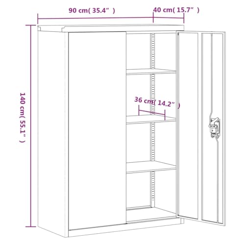 Aktenschrank Anthrazit aus pulverbeschichtetem Stahl 90x40x140 cm mit 3 Einlegeböden abschließbar für Büro, Arbeitszimmer, Homeoffice, Büromöbel zur sicheren Aktenablage und