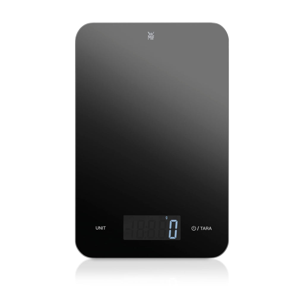 WMF Digitale Küchenwaage schwarz 23 x 15 x 2 cm, Backwaage, Haushaltswaage, Küchenwaage digital, Sicherheitsglas, grammgenau, Tara-Funktion, 5kg Maximalgewicht, schwarz