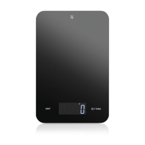 WMF Digitale Küchenwaage schwarz 23 x 15 x 2 cm, Backwaage, Haushaltswaage, Küchenwaage digital, Sicherheitsglas, grammgenau, Tara-Funktion, 5kg Maximalgewicht, schwarz