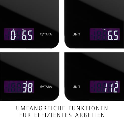 WMF Digitale Küchenwaage schwarz 23 x 15 x 2 cm, Backwaage, Haushaltswaage, Küchenwaage digital, Sicherheitsglas, grammgenau, Tara-Funktion, 5kg Maximalgewicht, schwarz