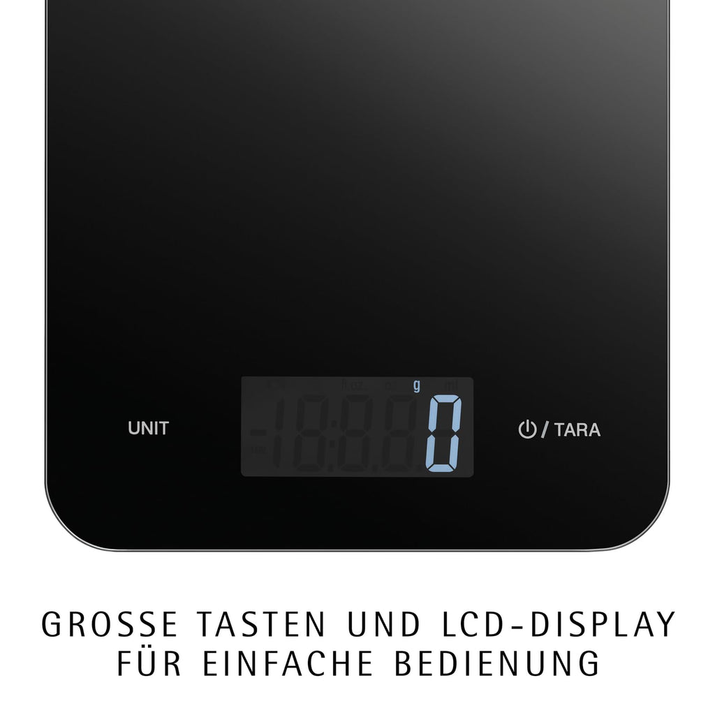 WMF Digitale Küchenwaage schwarz 23 x 15 x 2 cm, Backwaage, Haushaltswaage, Küchenwaage digital, Sicherheitsglas, grammgenau, Tara-Funktion, 5kg Maximalgewicht, schwarz