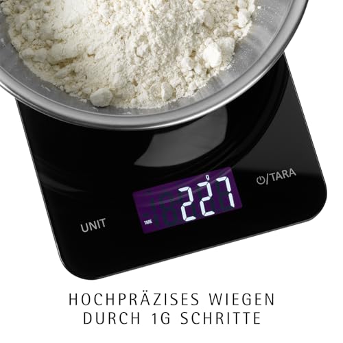 WMF Digitale Küchenwaage schwarz 23 x 15 x 2 cm, Backwaage, Haushaltswaage, Küchenwaage digital, Sicherheitsglas, grammgenau, Tara-Funktion, 5kg Maximalgewicht, schwarz