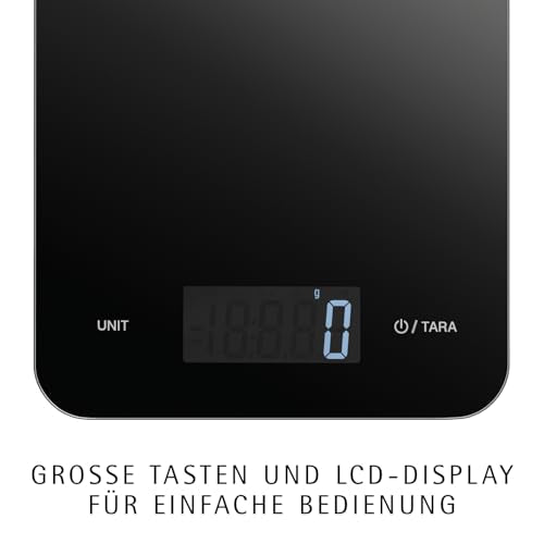 WMF Digitale Küchenwaage schwarz 23 x 15 x 2 cm, Backwaage, Haushaltswaage, Küchenwaage digital, Sicherheitsglas, grammgenau, Tara-Funktion, 5kg Maximalgewicht, schwarz