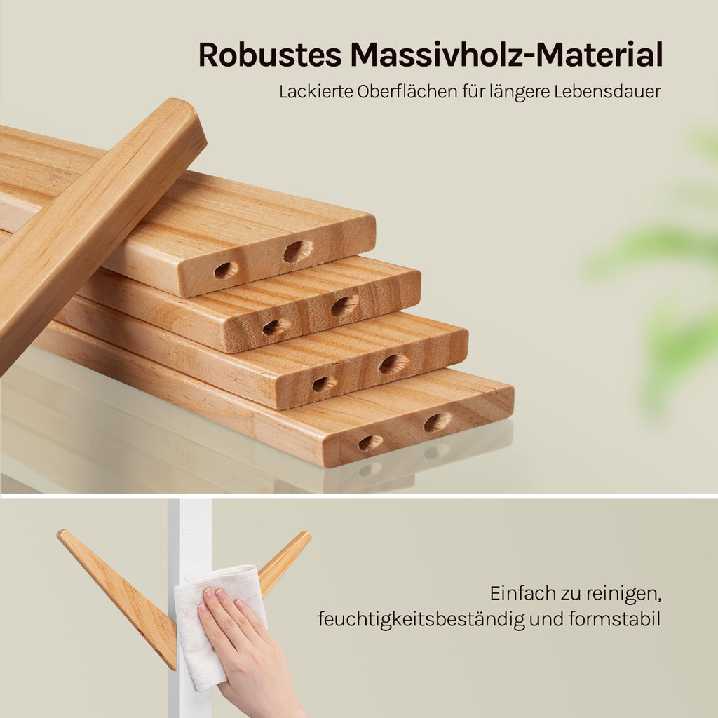 WOLTU Kleiderständer mit 8 Haken, Garderobenständer aus Massive Holz, Baumförmige Garderobe, Hängeregal Wäscheständer Gestell Aufhänger, 180 cm Höhe, Weiß + Natur