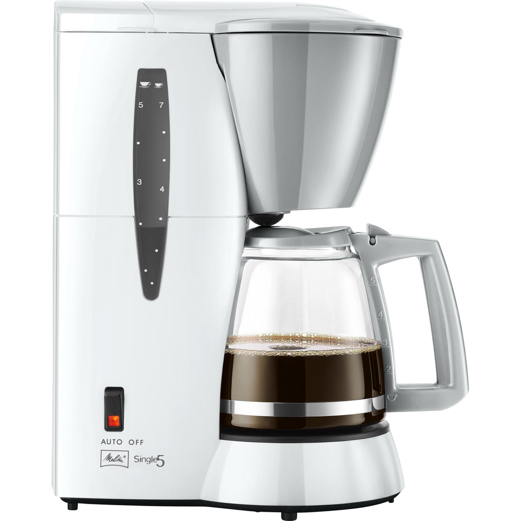 Melitta Single 5 – kleine Filterkaffeemaschine mit Glaskanne, für bis zu 5 Tassen Kaffee, in Weiß