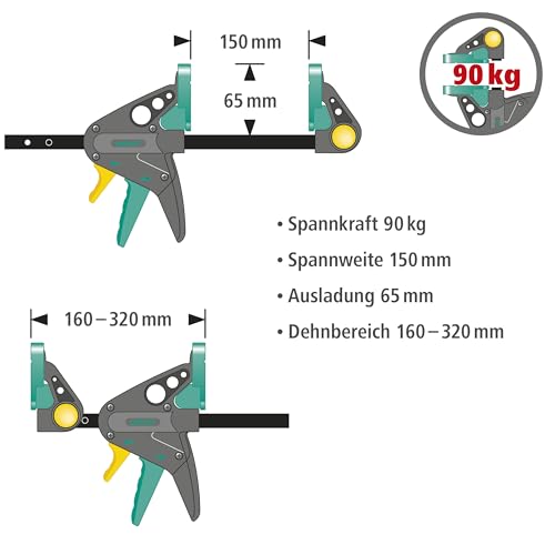 wolfcraft Einhandzwinge PRO - 90 kg Spannkraft - 150 mm Spannweite