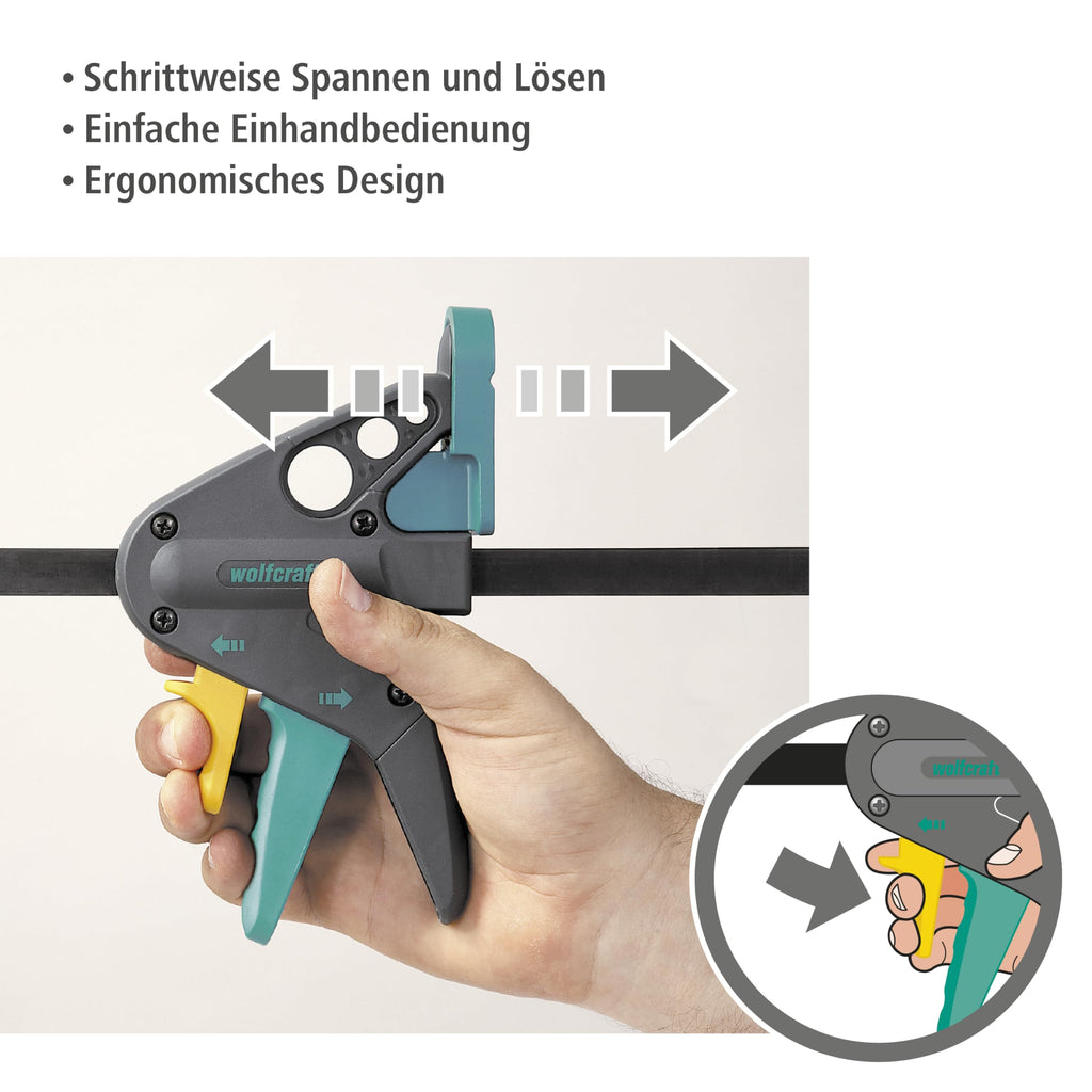wolfcraft Einhandzwinge PRO - 90 kg Spannkraft - 150 mm Spannweite