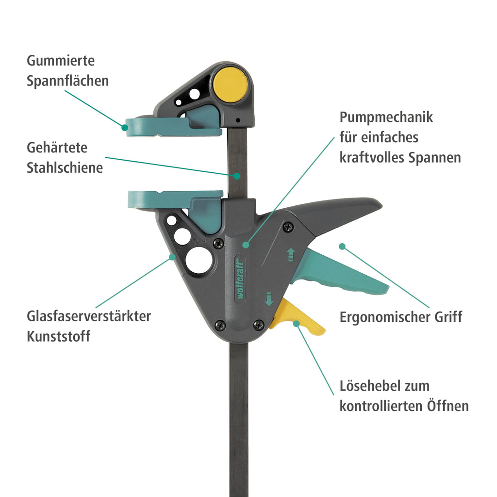 wolfcraft Einhandzwinge PRO - 90 kg Spannkraft - 150 mm Spannweite