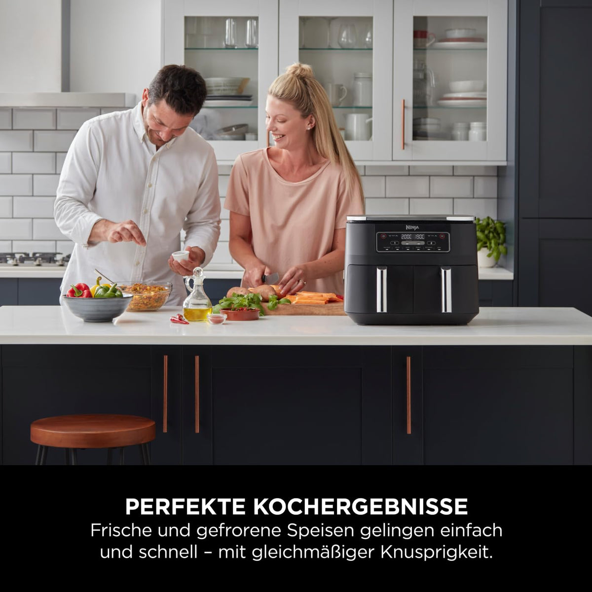 Ninja Foodi Dual Zone Digitale Heißluftfritteuse, 7,6L Airfryer, 2 Fächer