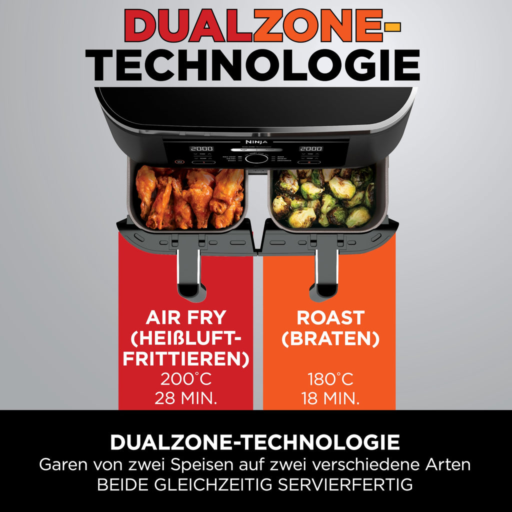 Ninja Foodi Dual Zone Digitale Heißluftfritteuse, 7,6L Airfryer, 2 Fächer