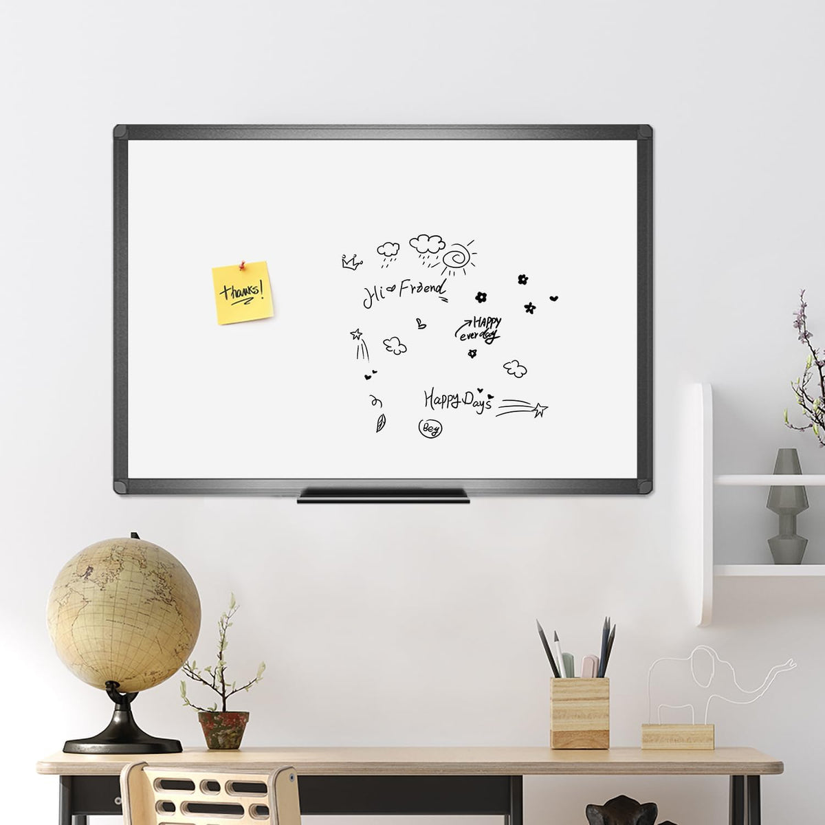 VIZ-PRO Magnetisches Whiteboard 90 x 60 cm, Trocken Abwischbar, Wandmontage