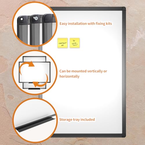 VIZ-PRO Magnetisches Whiteboard 90 x 60 cm, Trocken Abwischbar, Wandmontage