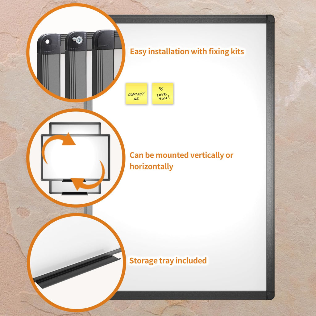 VIZ-PRO Magnetisches Whiteboard 90 x 60 cm, Trocken Abwischbar, Wandmontage