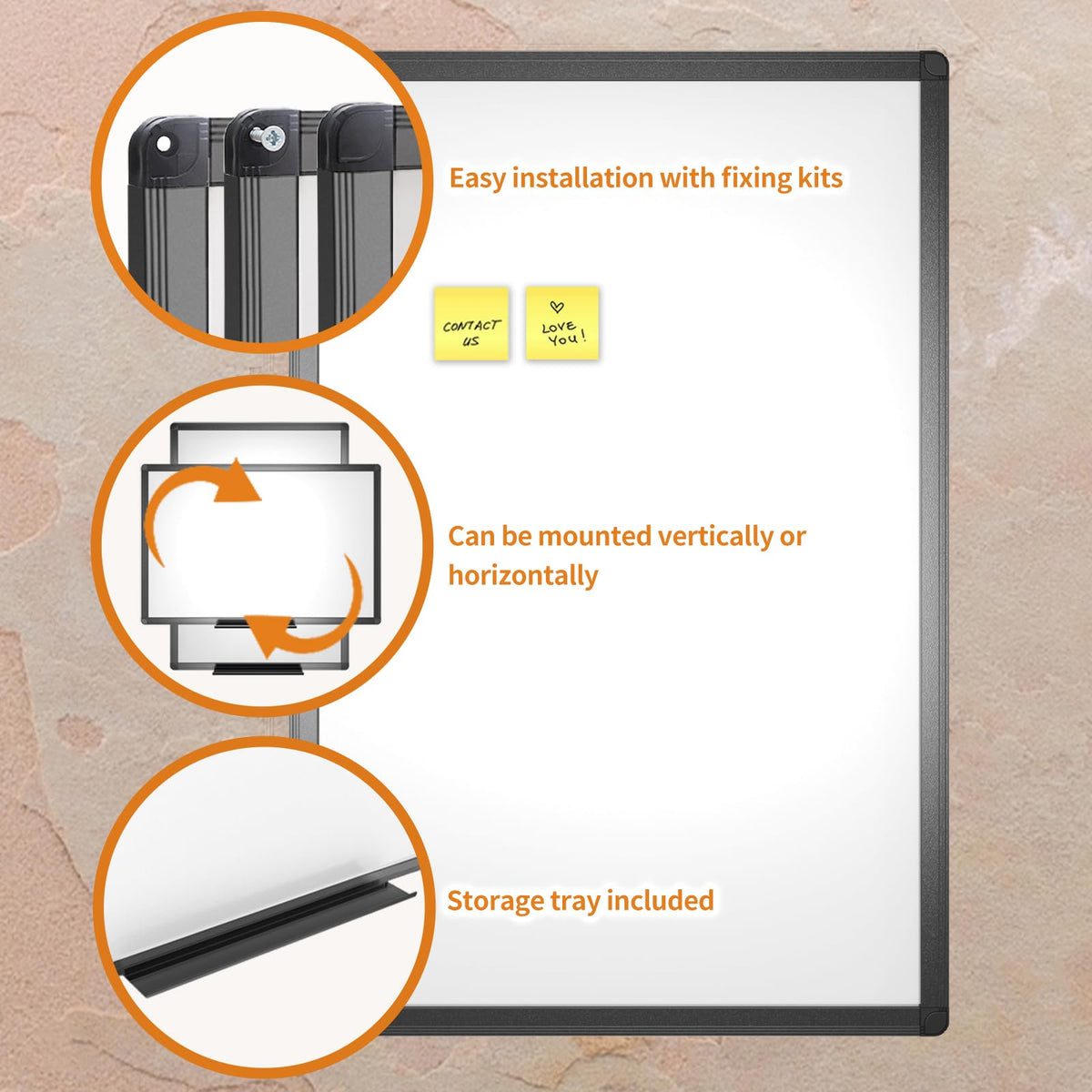 VIZ-PRO Magnetisches Whiteboard 90 x 60 cm, Trocken Abwischbar, Wandmontage