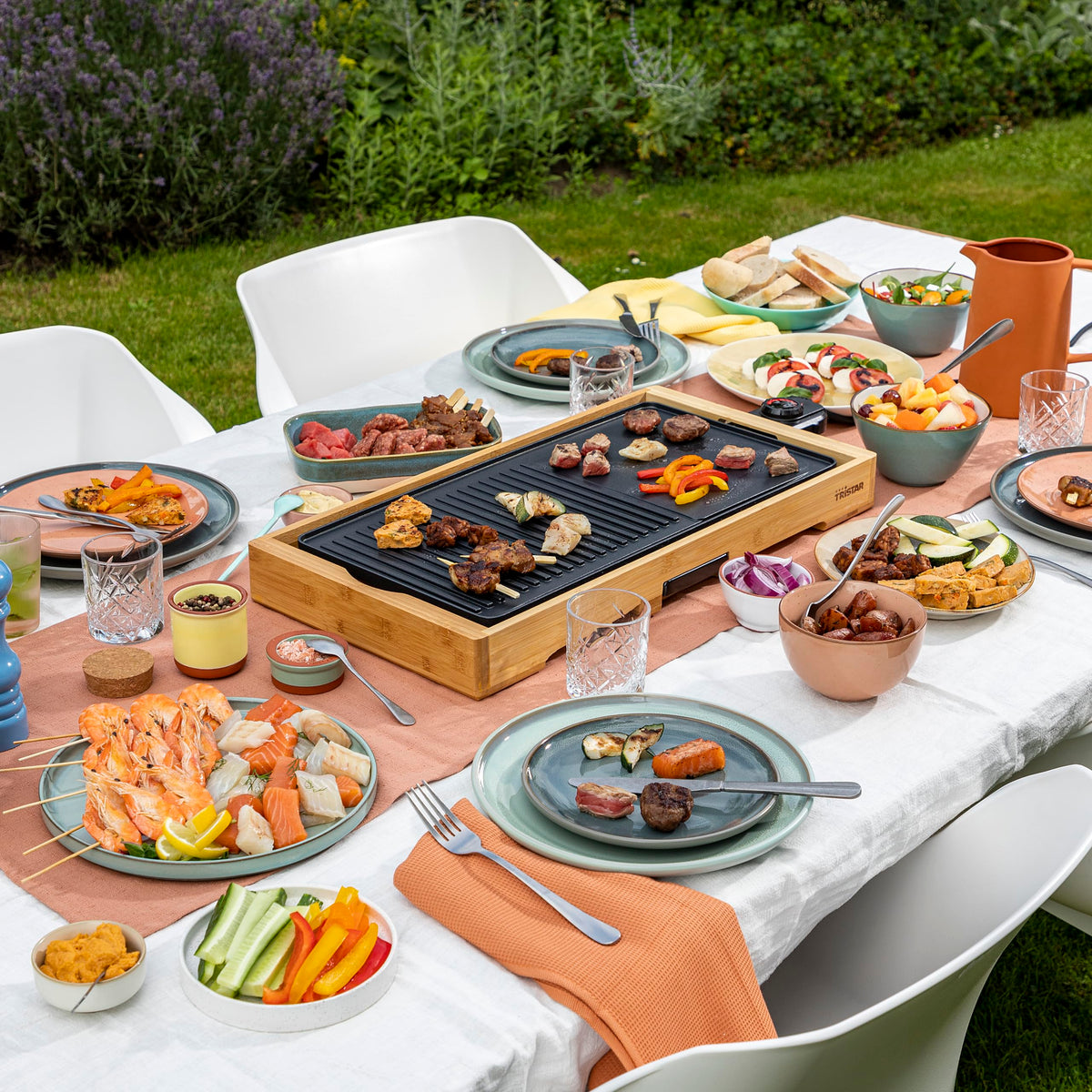 Tristar BP-2641 Bambus XL-Kombinierter Grill mit Teppanyaki-51 x 25,4 cm
