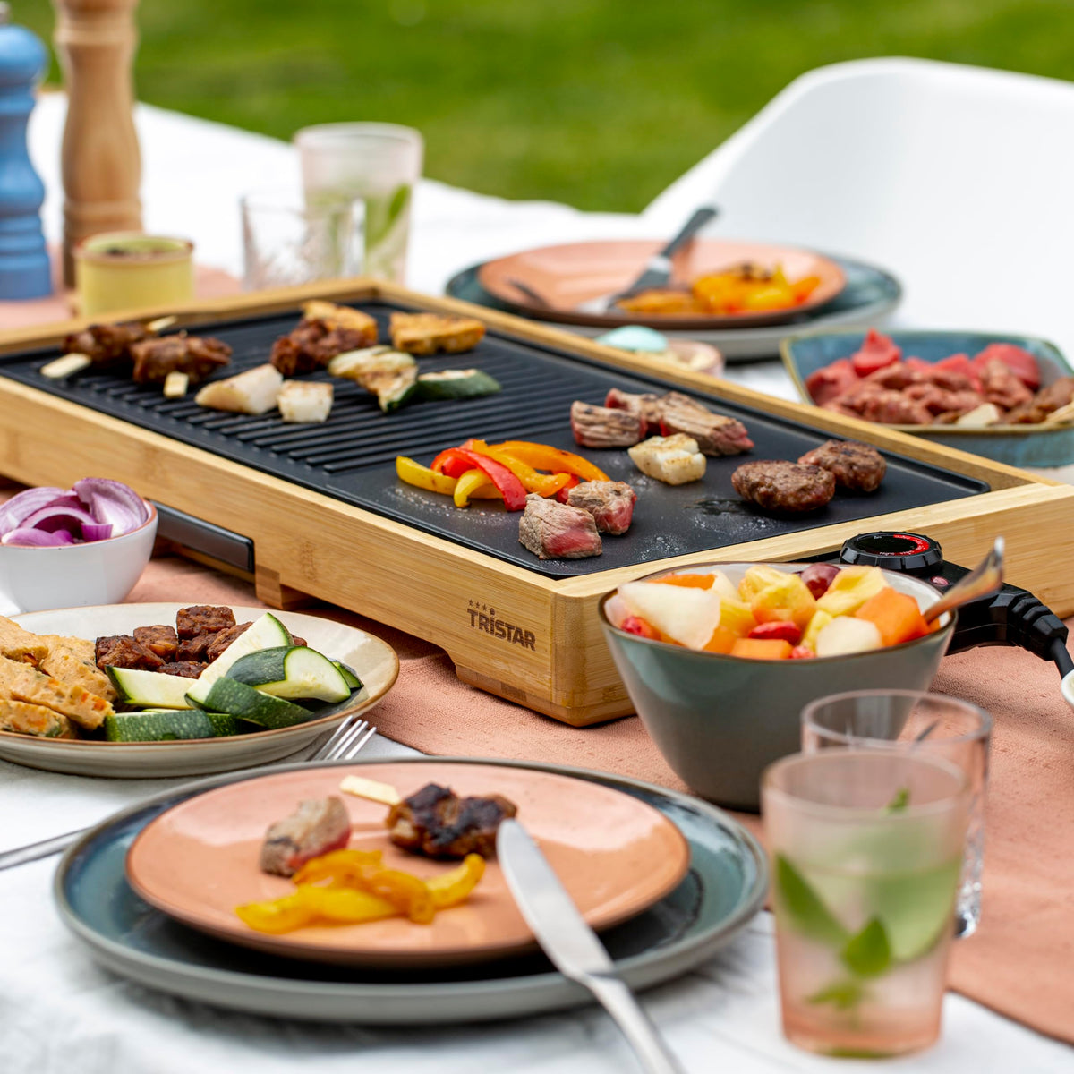 Tristar BP-2641 Bambus XL-Kombinierter Grill mit Teppanyaki-51 x 25,4 cm