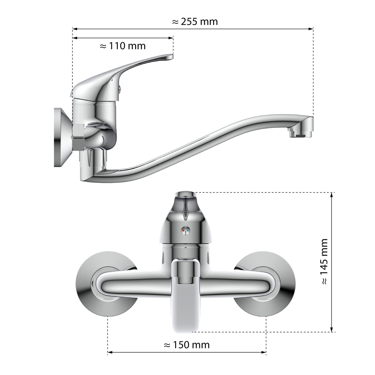 EISL NI161EUCR EUROPA Wandwasserhahn Chrom, Wand-Spültischarmatur 360°, ideal für Doppelspülbecken, Wasserhahn Wandmontage, Wandarmatur für Küche/Ausgussbecken, Mischbatterie für Wandmontage
