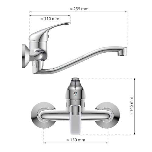 EISL NI161EUCR EUROPA Wandwasserhahn Chrom, Wand-Spültischarmatur 360°, ideal für Doppelspülbecken, Wasserhahn Wandmontage, Wandarmatur für Küche/Ausgussbecken, Mischbatterie für Wandmontage