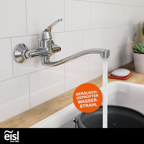 EISL NI161EUCR EUROPA Wandwasserhahn Chrom, Wand-Spültischarmatur 360°, ideal für Doppelspülbecken, Wasserhahn Wandmontage, Wandarmatur für Küche/Ausgussbecken, Mischbatterie für Wandmontage