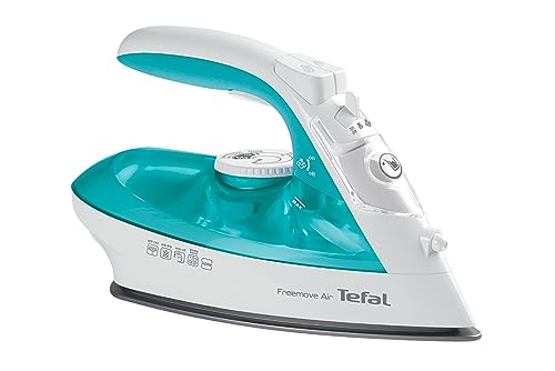 Tefal Freemove Air kabelloses Dampfbügeleisen, 2400 W, 25g/Min-Dauerdampf, 115g/Min-Dampfstoß, Bügeleisen kabellos, einfaches Aufladen, Tropfstopp, automatisches Abschalten, türkis/weiß, FV6520