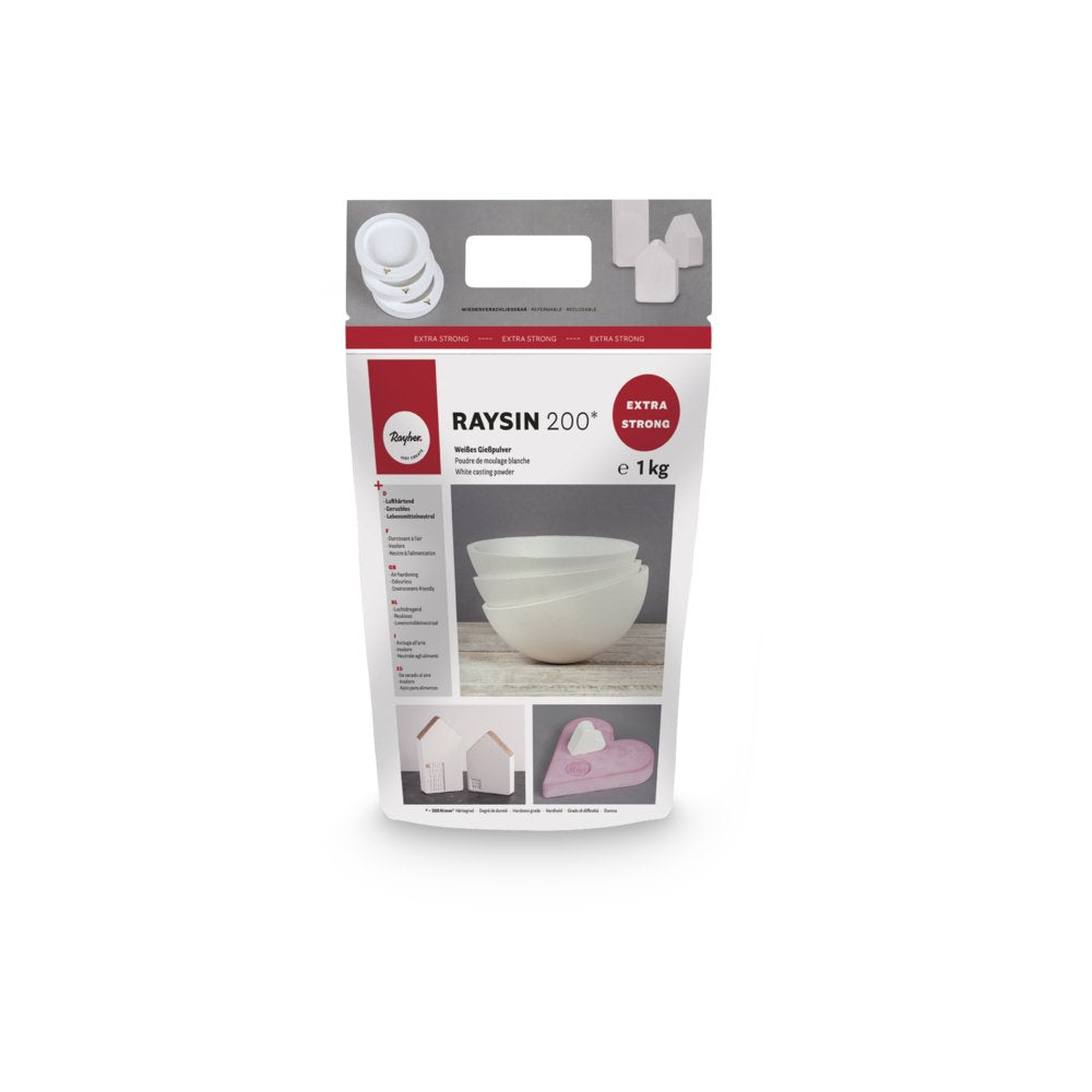 RAYHER HOBBY Rayher 3699000 Raysin 200 Gießpulver 1kg, Gießmasse weiß, Reliefgießpulver, lufthärtend und geruchslos, 1 Kg