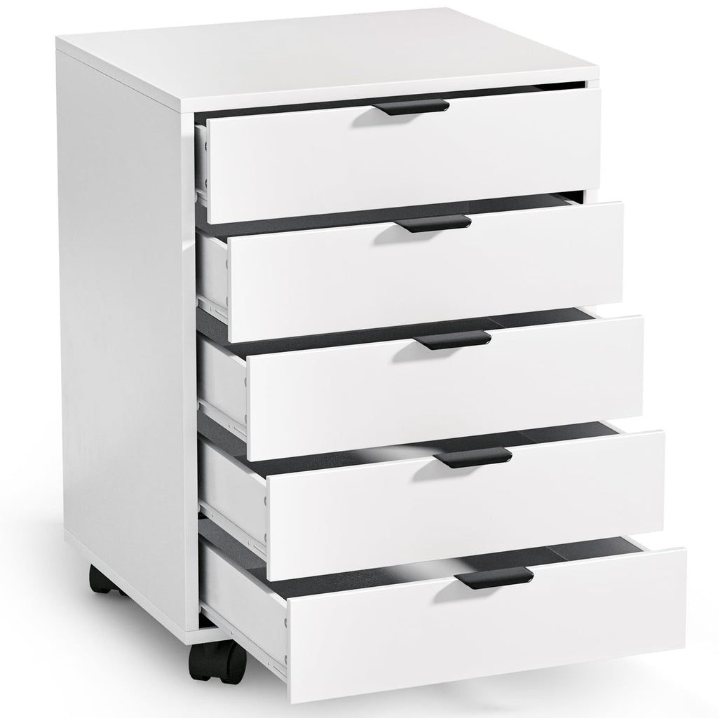 ELUCHANG Schubladenschrank, Rollcontainer, Mobiler Aktenschrank mit 5 Schubladen, Unter Schreibtisch SchrankBüro, Schubladenkommode für Zuhause Büro, Homeoffice, Weiß