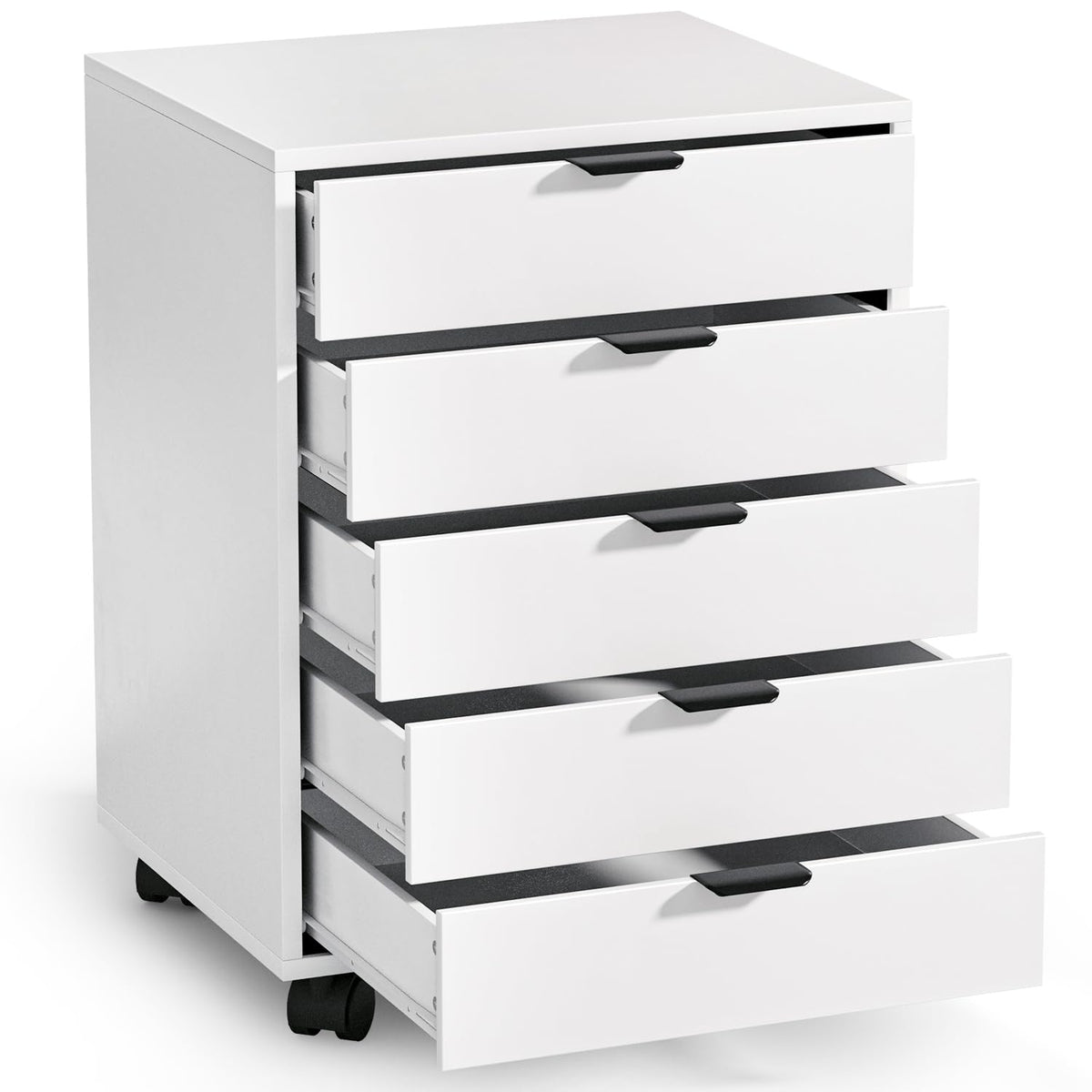 ELUCHANG Schubladenschrank, Rollcontainer, Mobiler Aktenschrank mit 5 Schubladen, Unter Schreibtisch SchrankBüro, Schubladenkommode für Zuhause Büro, Homeoffice, Weiß