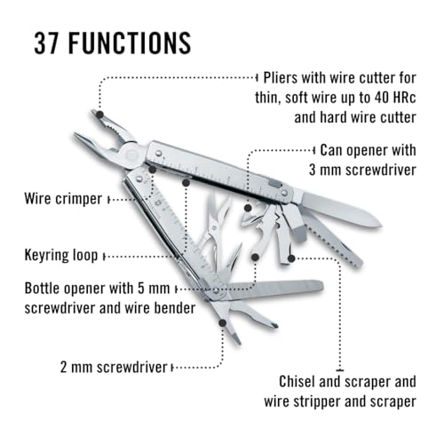 Victorinox Multifunktionstool, Swiss Tool X Plus, Taschen Werkzeug, 38 Funktionen, Kombi-Spitzzange, Feststellklinge, Leder-Etui